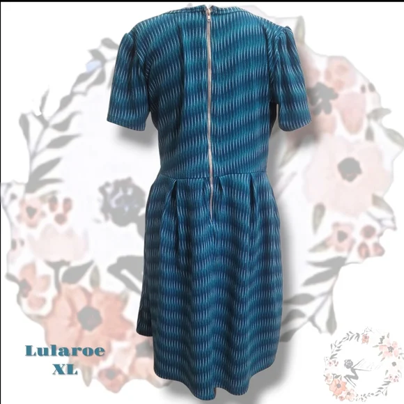 LuLaRoe Fit Flare Mix Print Teal Dress With Pockets. Size XL - Picture 5 of 5